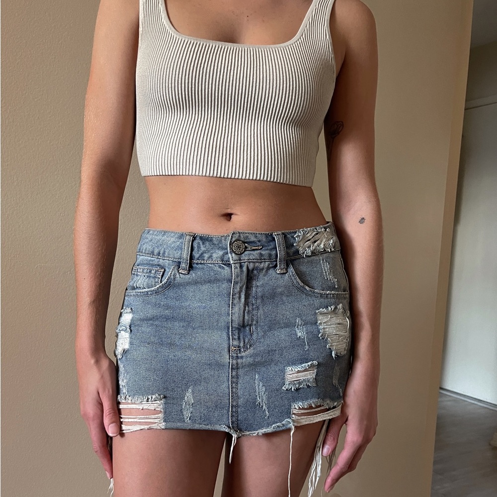 Distressed Denim Skirt